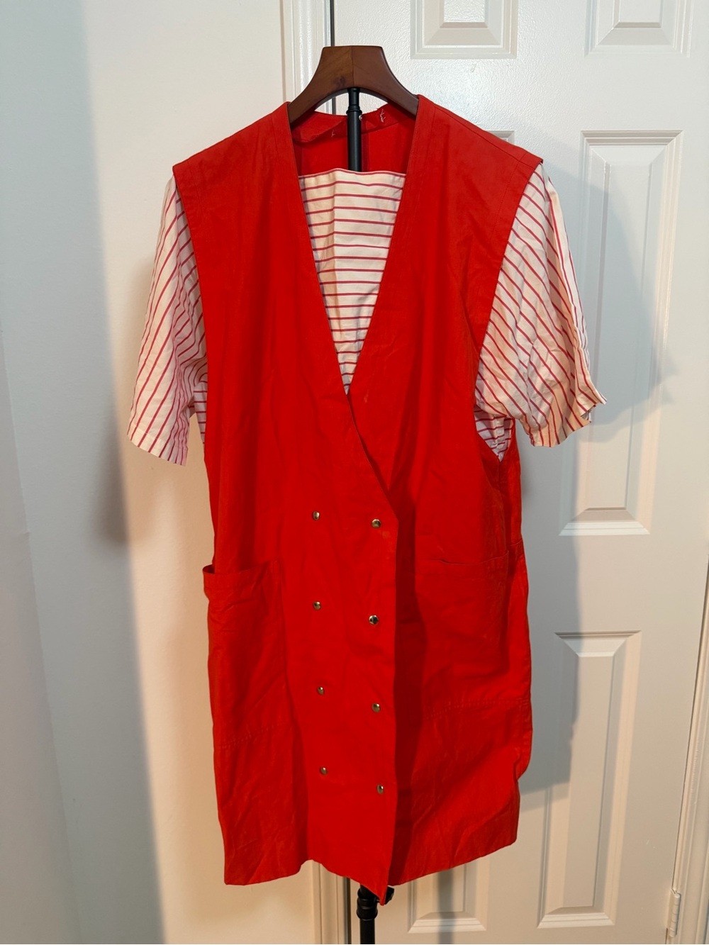Guy Laroche Red Striped 100% Cotton Vintage Dress | Size 40 Made in France